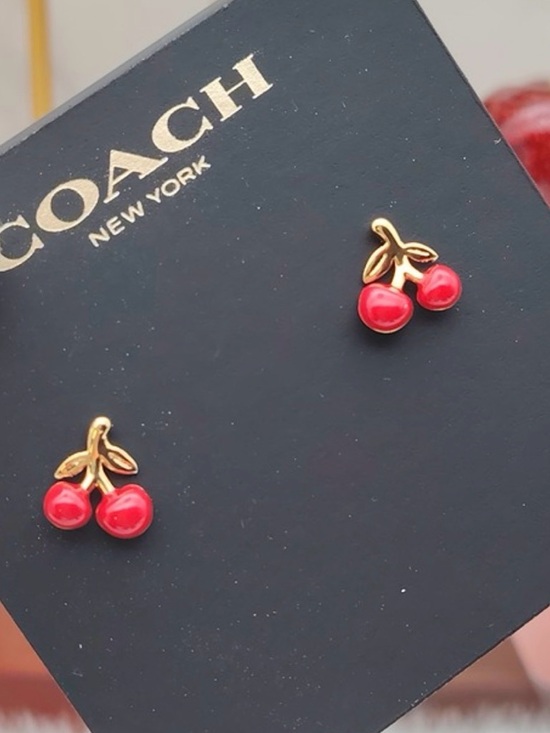 Jewelry - COACH Red Enamel Vintage Charms Cherry Stud Earrings